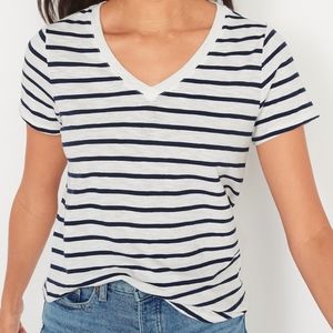 Old Navy Women's Everywear Striped Slub-Knit V-Neck Tee - White/Navy
